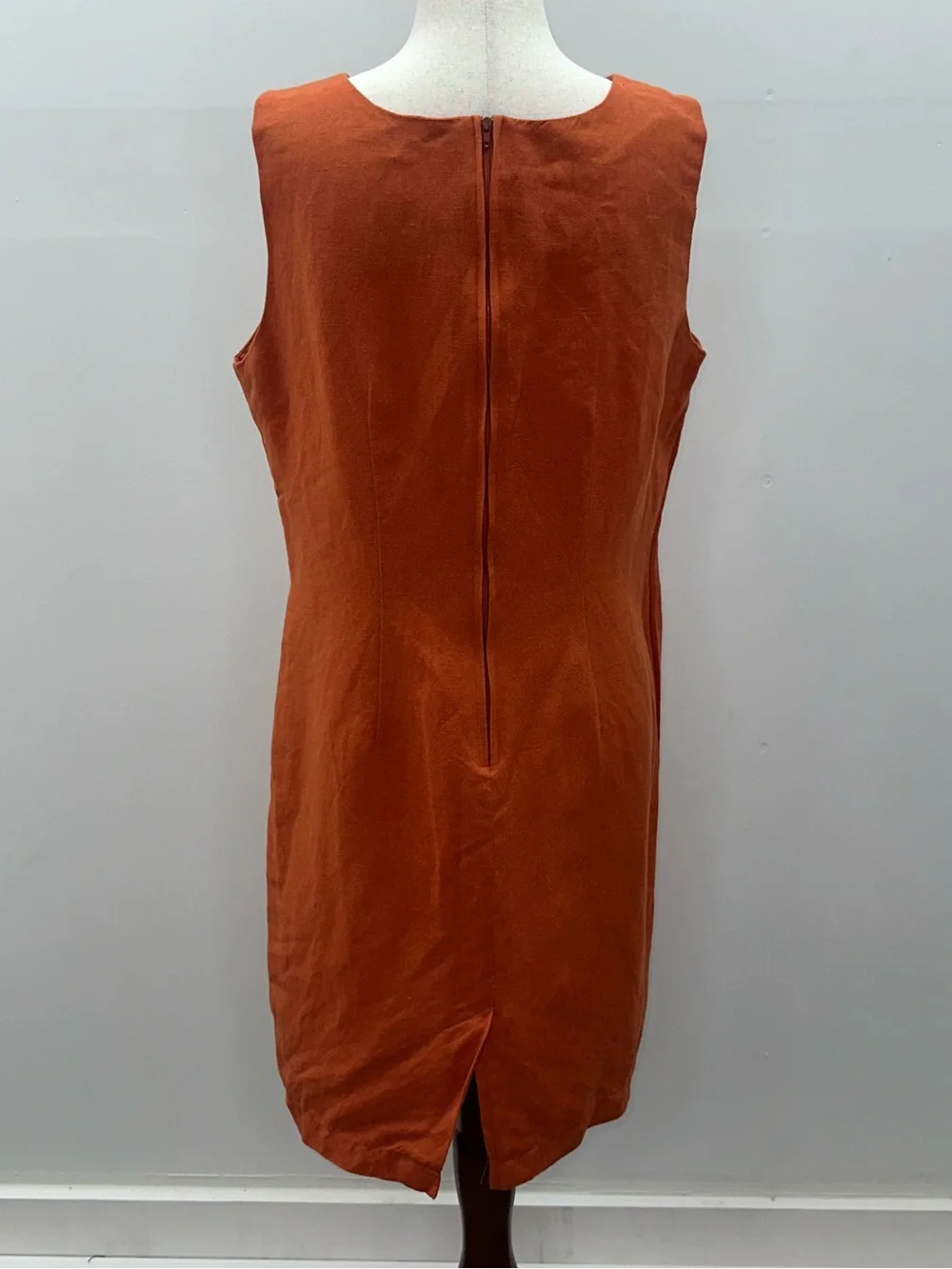 Vintage 90s Terracotta Linen Dress Set 2 Pc Sheath & Jacket Rust Orange Sz 12